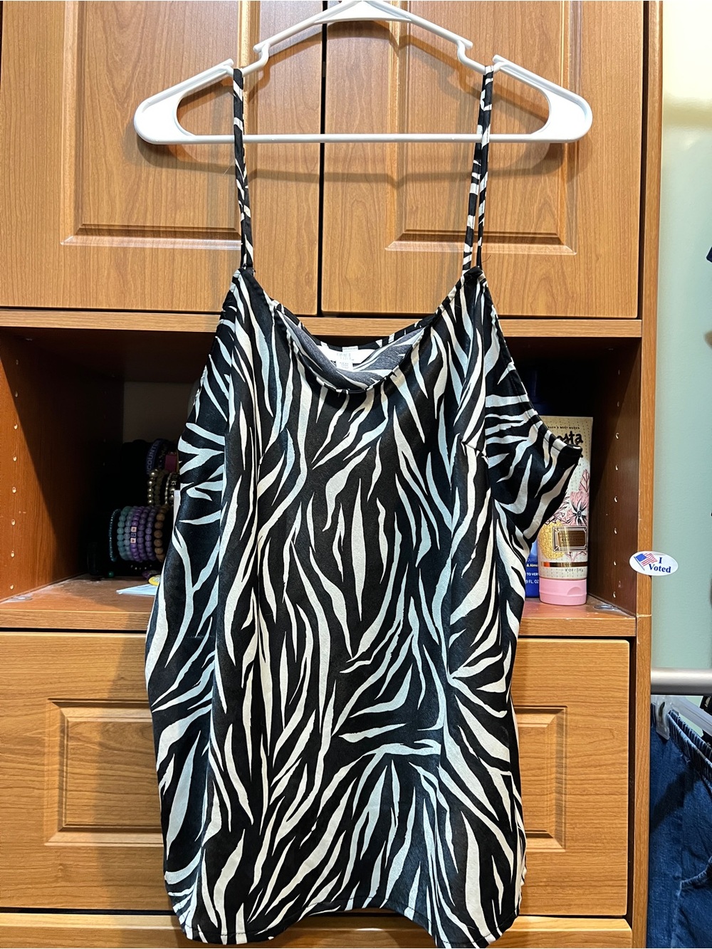 Time and Tru Black & White Zebra Print Spaghetti Strap Tank